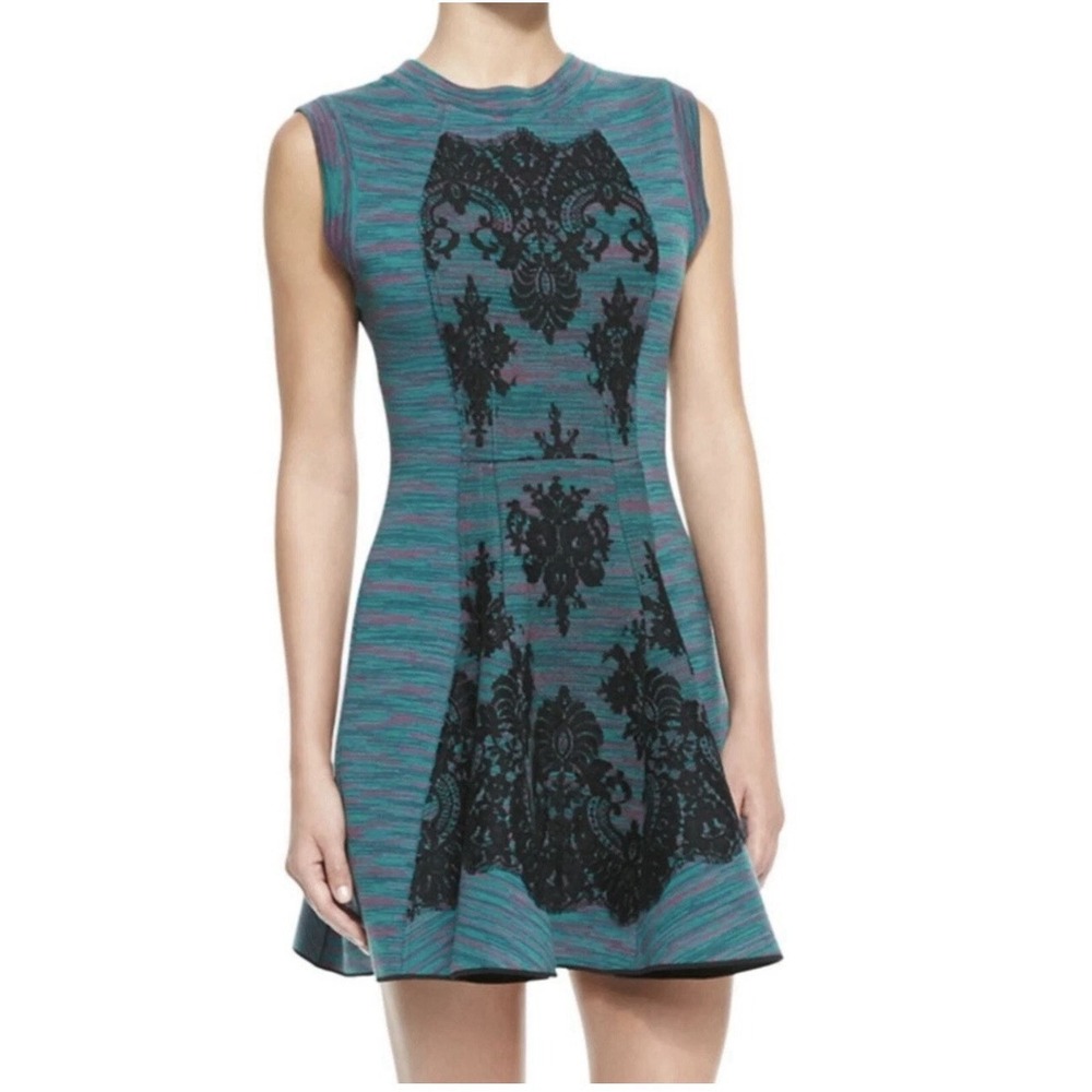 M Missoni Dress 44 L Space Dye Knit Lace Damask Fit Flare Whimsigoth Coquette